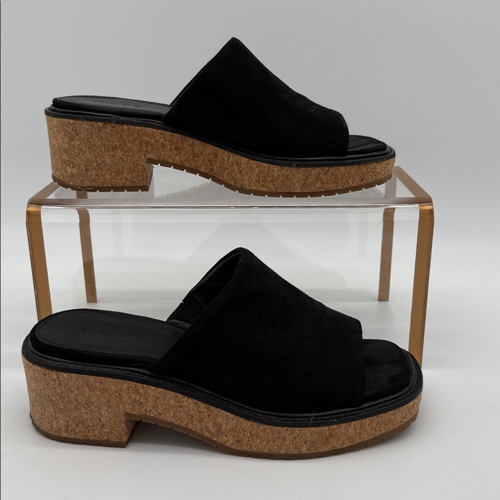 Vince Maddy-B Suede Platform Slides Mule Sandal Black - Picture 2 of 13
